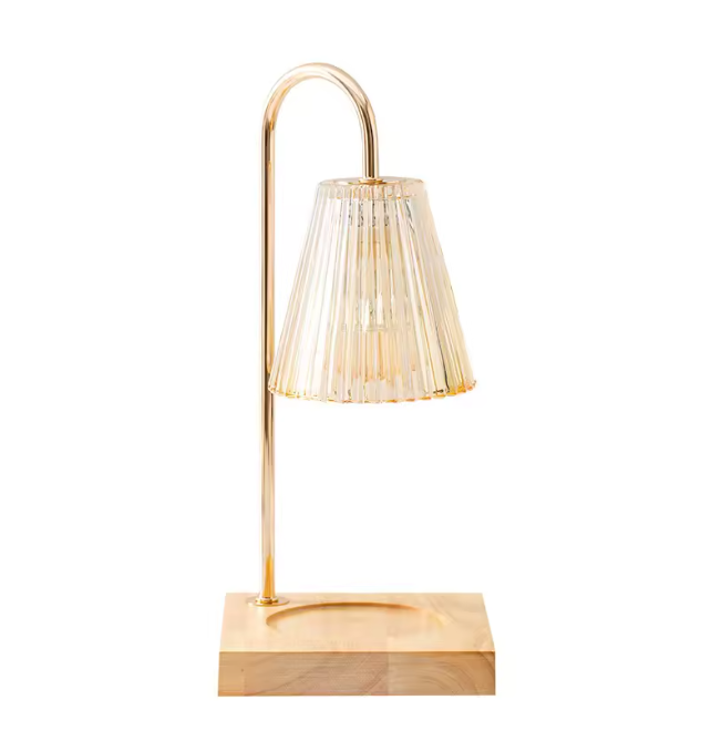 Gold Wood Glass Candle Warmer Lamp