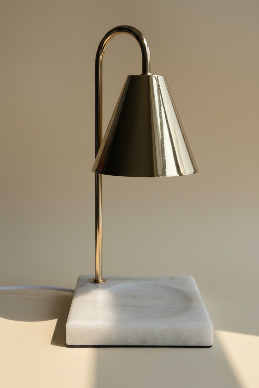 Lampe chauffe-bougie en marbre doré