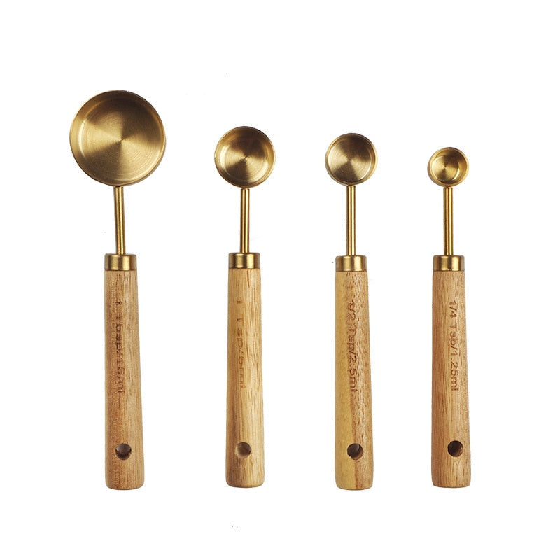 Acacia Wood Stainless Steel Measuring Spoon Set