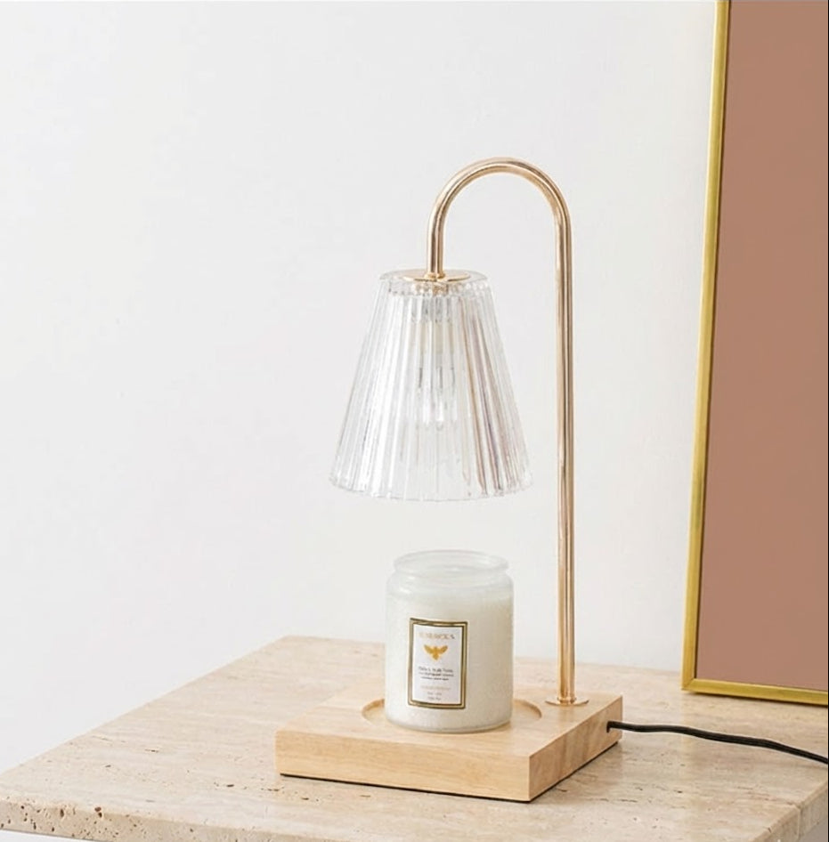 Gold Wood Glass Candle Warmer Lamp