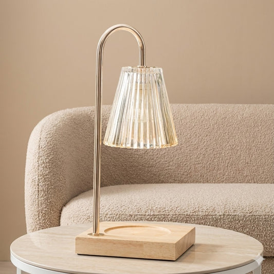 Gold Wood Glass Candle Warmer Lamp