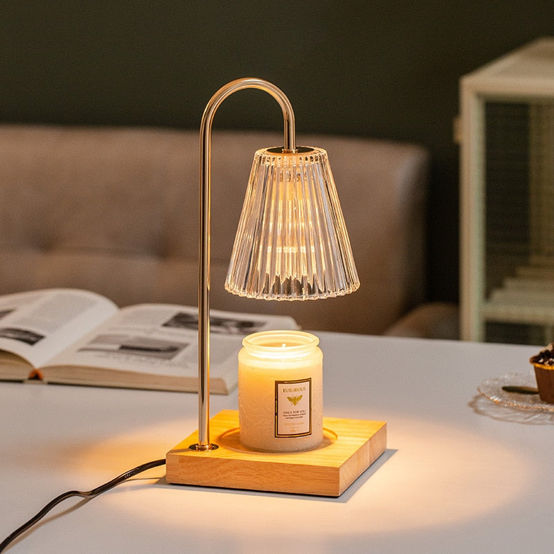 Gold Wood Glass Candle Warmer Lamp