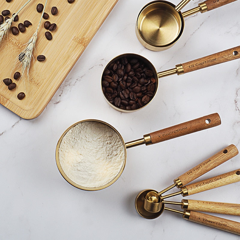 Acacia Wood Stainless Steel Measuring Spoon Set